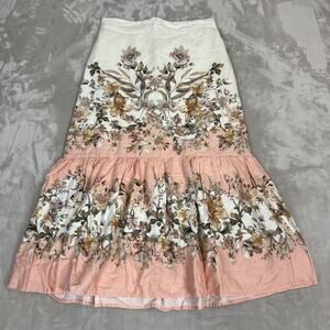 House Of Harlow Midi Skirt Womens Small Floral Tiered Linen Cottagecore Whimsy